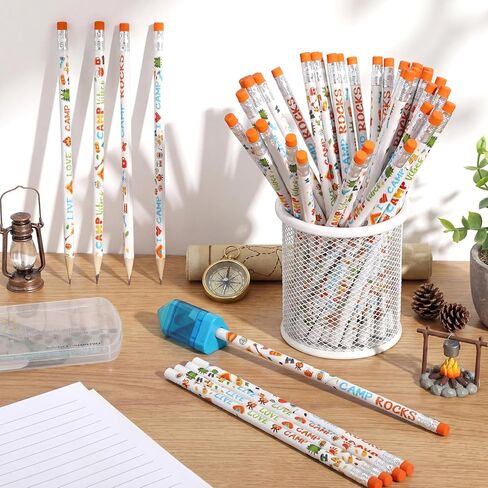 48 قطعة أقلام رصاص للتخييم مع ممحاة أدوات مكتبية سائبة مضحكة VBS الفصول الدراسية اللوازم المدرسية هدية ديكور للتخييم حفلة عيد ميلاد in Kuwait