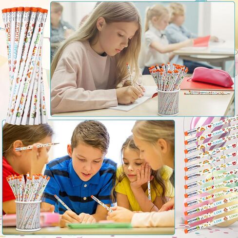 48 قطعة أقلام رصاص للتخييم مع ممحاة أدوات مكتبية سائبة مضحكة VBS الفصول الدراسية اللوازم المدرسية هدية ديكور للتخييم حفلة عيد ميلاد in Kuwait
