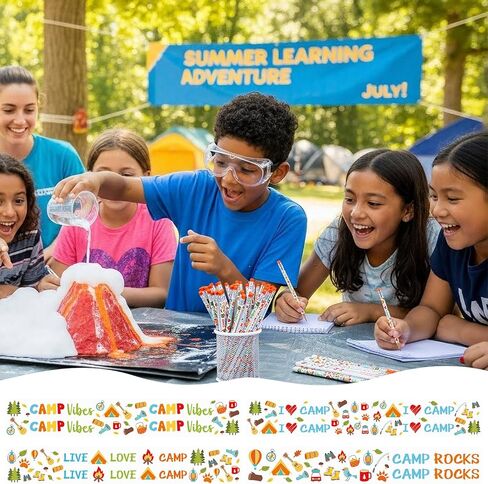 48 قطعة أقلام رصاص للتخييم مع ممحاة أدوات مكتبية سائبة مضحكة VBS الفصول الدراسية اللوازم المدرسية هدية ديكور للتخييم حفلة عيد ميلاد in Kuwait