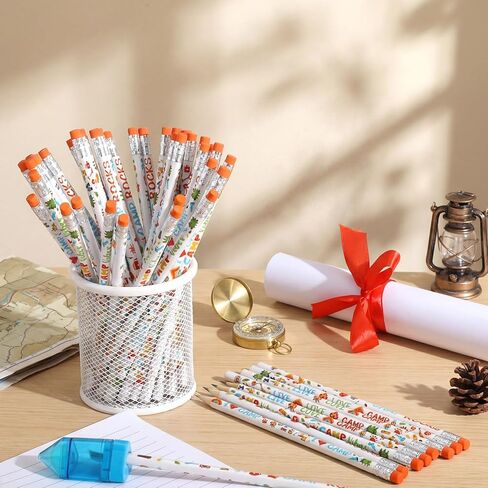 48 قطعة أقلام رصاص للتخييم مع ممحاة أدوات مكتبية سائبة مضحكة VBS الفصول الدراسية اللوازم المدرسية هدية ديكور للتخييم حفلة عيد ميلاد in Kuwait