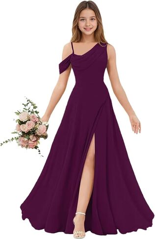 فساتين وصيفة العروس الصغيرة من Rlweus بكتف واحد من الشيفون لفتاة الزهور وحفلات الزفاف للفتيات المراهقات in Kuwait