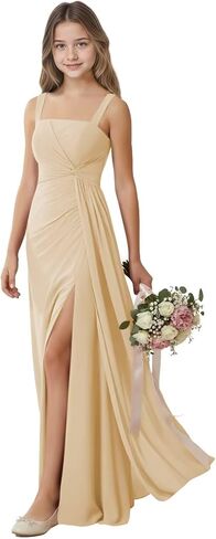 فساتين وصيفة الشرف للصغار برقبة مربعة من Rlweus للفتيات المراهقات فستان رسمي مطوي من الشيفون لفتاة الزهور لحفلات الزفاف in Kuwait