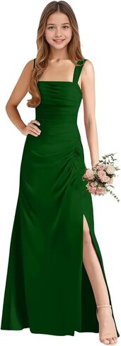 Rlweus Chiffon Junior Bridesmaid Dresses Teen Girls Spaghetti Strap Flower Girl Dress Girls Formal Dress for Wedding in Kuwait