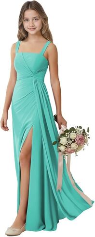 Rlweus Square Neck Junior Bridesmaid Dresses for Teen Girls Formal Dress Pleated Chiffon Flower Girl Dresses for Wedding in Saudi Arabia