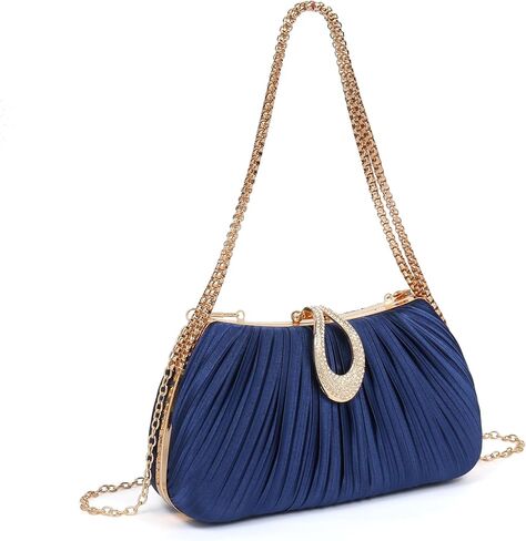 محفظة نسائية من الساتان المطوي، حقيبة سهرة مع مشبك من حجر الراين وسلسلة قابلة للفصل، حقيبة يد رسمية لحفلات الزفاف in Kuwait