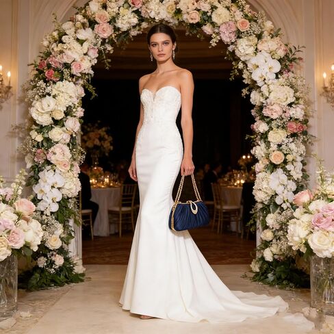Women‘s Pleated Satin Clutch Purse， Evening Bag with Rhinestone Clasp & Detachable Chain， Formal Party Wedding Handbag in Saudi Arabia