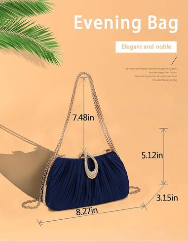 Women‘s Pleated Satin Clutch Purse， Evening Bag with Rhinestone Clasp & Detachable Chain， Formal Party Wedding Handbag in Saudi Arabia