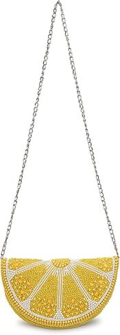 LONGING TO BUY محفظة كلاتش مطرزة بشرائح الليمون، حقيبة سهرة صفراء مع حزام سلسلة، تصميم مبتكر على شكل فاكهة in Kuwait