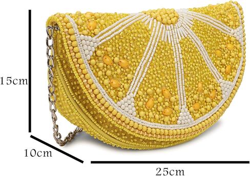 LONGING TO BUY محفظة كلاتش مطرزة بشرائح الليمون، حقيبة سهرة صفراء مع حزام سلسلة، تصميم مبتكر على شكل فاكهة in Kuwait