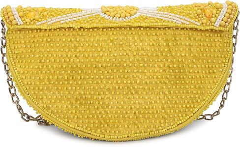 LONGING TO BUY محفظة كلاتش مطرزة بشرائح الليمون، حقيبة سهرة صفراء مع حزام سلسلة، تصميم مبتكر على شكل فاكهة in Kuwait