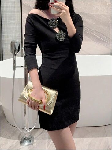 GORGLITTER Women's Clutch Purses PU Leather Formal Evening Bags Metal Chain Handbags Trendy 2026 in Saudi Arabia