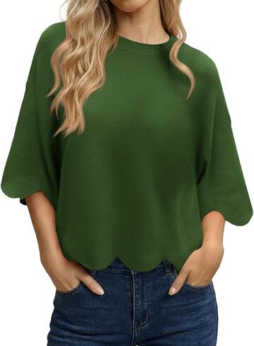 Tankaneo Womens Half Sleeve Sweater Summer Casual Oversized Cropped Sweaters Lightweight Crewneck Knit Pullover Top in Saudi Arabia