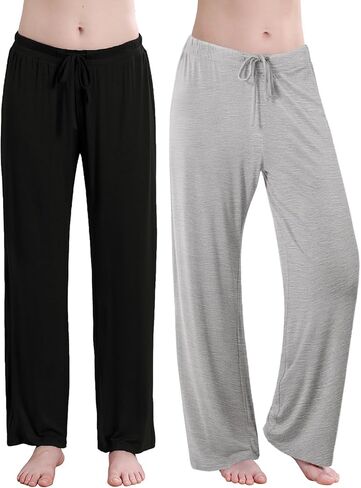 Accbiety Women's Drawstring Pajama Pants Casual Wide Leg Womens Lounge Pants Soft Sleep Pajama Bottoms 2 Pack in Kuwait