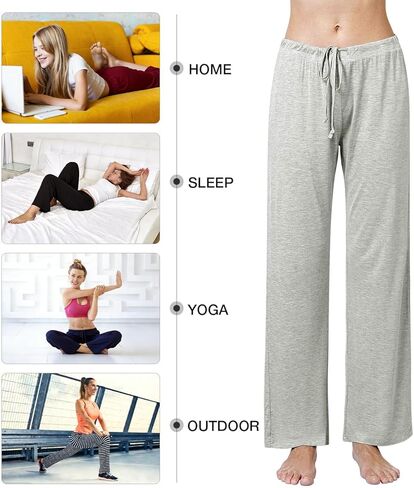 Accbiety Women's Drawstring Pajama Pants Casual Wide Leg Womens Lounge Pants Soft Sleep Pajama Bottoms 2 Pack in Kuwait