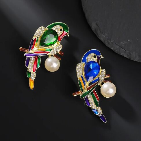 Parrot Brooch Pin, Vintage Colorful Rhinestone Brooch,Animal Bird Lapel Pins Christmas Birthday Anniversary Ornament Dress Accessories Delicacy Jewelry in Saudi Arabia