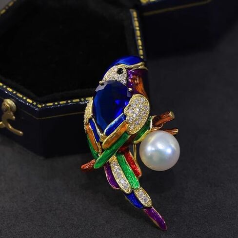 Parrot Brooch Pin, Vintage Colorful Rhinestone Brooch,Animal Bird Lapel Pins Christmas Birthday Anniversary Ornament Dress Accessories Delicacy Jewelry in Saudi Arabia