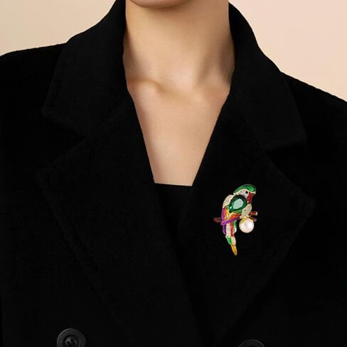 Parrot Brooch Pin, Vintage Colorful Rhinestone Brooch,Animal Bird Lapel Pins Christmas Birthday Anniversary Ornament Dress Accessories Delicacy Jewelry in Saudi Arabia