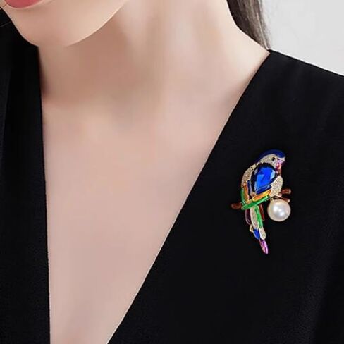 Parrot Brooch Pin, Vintage Colorful Rhinestone Brooch,Animal Bird Lapel Pins Christmas Birthday Anniversary Ornament Dress Accessories Delicacy Jewelry in Saudi Arabia