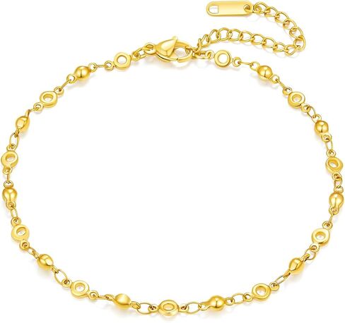 أساور الكاحل الذهبية/الفضية للنساء، خلخال ذهبي عيار 14 قيراط للنساء مجموعة خلخال من خرز القلب المقاوم للماء أساور خلخال متقاطعة للنساء هدية مجوهرات ذهبية in Kuwait