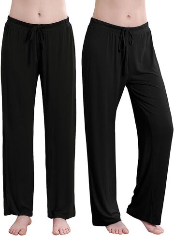 Accbiety المرأة الرباط بيجامة السراويل عارضة واسعة الساق المرأة صالة السراويل الناعمة النوم بيجامة قيعان 2 حزمة in Kuwait