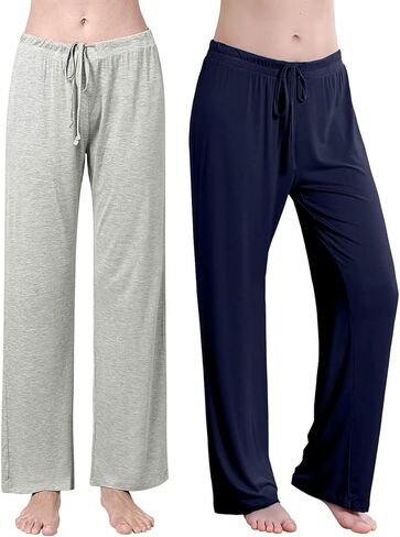 Accbiety Women's Drawstring Pajama Pants Casual Wide Leg Womens Lounge Pants Soft Sleep Pajama Bottoms 2 Pack in Kuwait