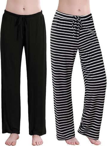 Accbiety Women's Drawstring Pajama Pants Casual Wide Leg Womens Lounge Pants Soft Sleep Pajama Bottoms 2 Pack in Kuwait