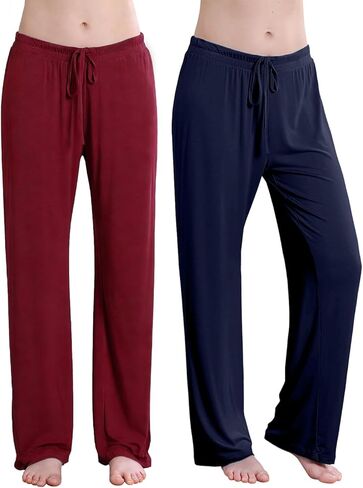 Accbiety Women's Drawstring Pajama Pants Casual Wide Leg Womens Lounge Pants Soft Sleep Pajama Bottoms 2 Pack in Kuwait