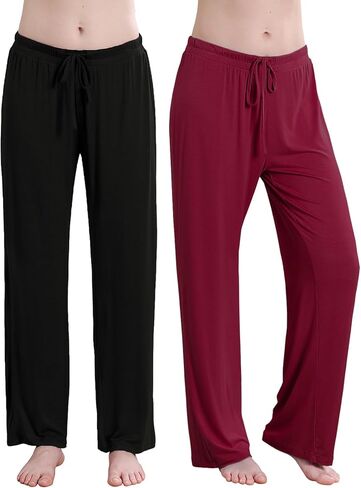 Accbiety Women's Drawstring Pajama Pants Casual Wide Leg Womens Lounge Pants Soft Sleep Pajama Bottoms 2 Pack in Kuwait