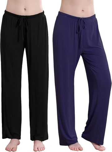 Accbiety Women's Drawstring Pajama Pants Casual Wide Leg Womens Lounge Pants Soft Sleep Pajama Bottoms 2 Pack in Kuwait