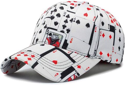 Unique Poker Playing Card Print Baseball Cap Adjustable Baseball Hat Cap Visor Unisex Hip Hop Hat White in Saudi Arabia