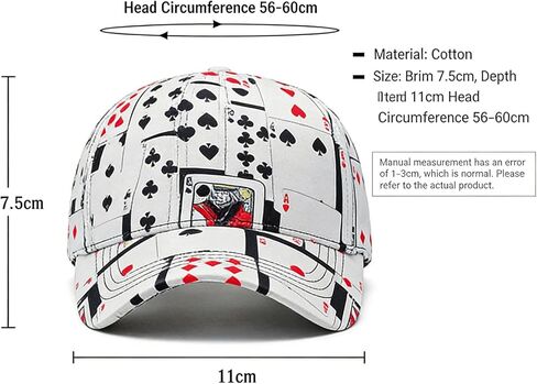 Unique Poker Playing Card Print Baseball Cap Adjustable Baseball Hat Cap Visor Unisex Hip Hop Hat White in Saudi Arabia