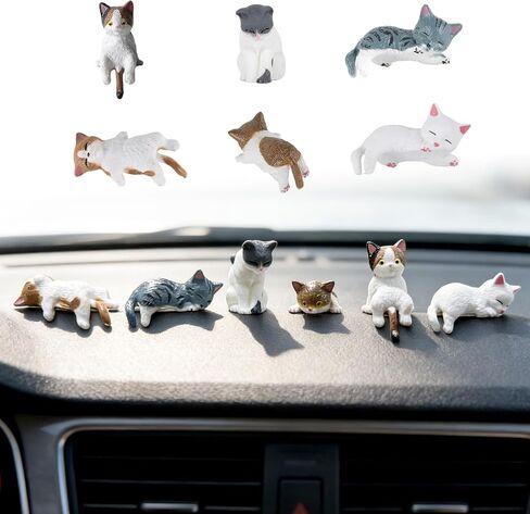 Cute Cat Dashboard Decor Set of 6 - Mini Resin Car Interior Accessories, Funny Rearview Mirror Ornament & Kawaii Desk Decor for Boys girls, Universal Vehicle Car Decorative Gift (Style 3) in Saudi Arabia