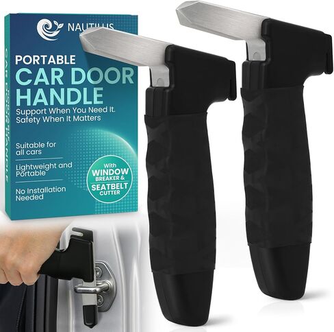 Pack 2 - Car Handle Assist for Elderly Car Door Handle for Elderly Grip & Support Bar, 3 in 1 Car Assist Handle for Elderly with Window Breaker & Seatbelt Cutter (Black) in Saudi Arabia