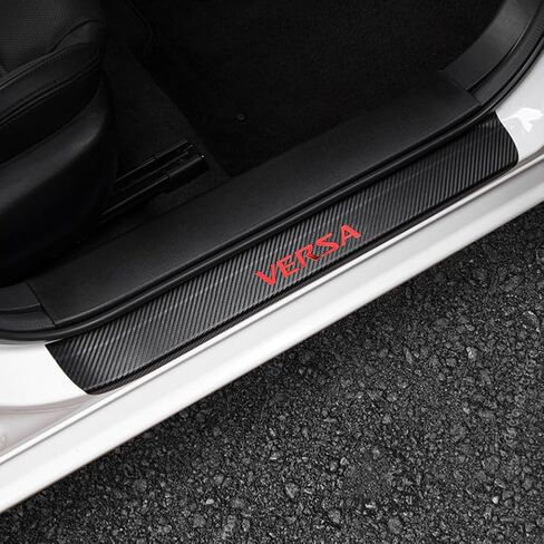 LEXLEY for Nissan 2020-2025 Versa Carbon Fiber Style Leather Door Sill Protector Anti-Dirty Scuff Plate Cover Guard Sills Protector Trim,Welcome Pedal Protect 4PCS -Sliver in Saudi Arabia