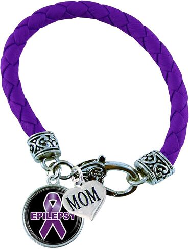 Custom Bracelet Epilepsy Awareness Purple Ribbon MOM OR DAD Charm ONLY Leather Jewelry Family in Saudi Arabia