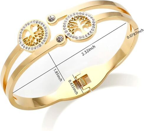 Gold Tree of Life Bangle Bracelet for Women, 18K Gold Plated Stainless Steel Double Layer Spring-Open Bangle, Meaningful Dainty Jewelry Gift for Mom Wife in Saudi Arabia