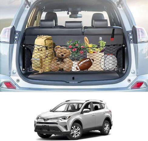 Karltys Envelope Style Cargo Net for Toyota RAV4 2013 2014 2015 2016 2017 2018, Elastic Rear Trunk Mesh Cargo Net for RAV4 Double Layer Nylon Mesh Storage Netting Organizer with Metal Hooks in Saudi Arabia