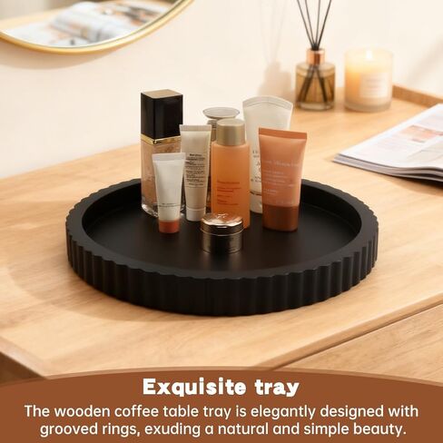 صينية ديكور لطاولة القهوة مقاس 11 بوصة، صواني تقديم ديكور منزلي خرسانية مستديرة سوداء لطاولة مميزة، طاولة وحدة التحكم للمطبخ، غرفة المعيشة، ديكور المنزل (أسود) in Kuwait