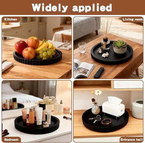 صينية ديكور لطاولة القهوة مقاس 11 بوصة، صواني تقديم ديكور منزلي خرسانية مستديرة سوداء لطاولة مميزة، طاولة وحدة التحكم للمطبخ، غرفة المعيشة، ديكور المنزل (أسود) in Kuwait