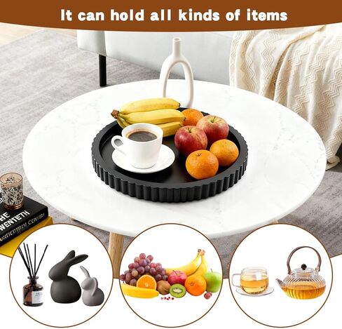 صينية ديكور لطاولة القهوة مقاس 11 بوصة، صواني تقديم ديكور منزلي خرسانية مستديرة سوداء لطاولة مميزة، طاولة وحدة التحكم للمطبخ، غرفة المعيشة، ديكور المنزل (أسود) in Kuwait