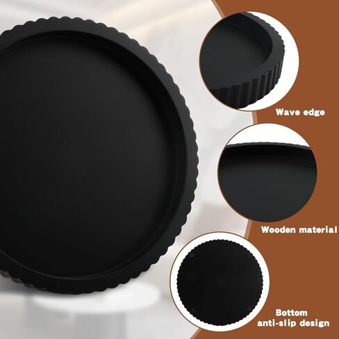 صينية ديكور لطاولة القهوة مقاس 11 بوصة، صواني تقديم ديكور منزلي خرسانية مستديرة سوداء لطاولة مميزة، طاولة وحدة التحكم للمطبخ، غرفة المعيشة، ديكور المنزل (أسود) in Kuwait