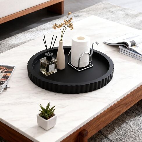 صينية ديكور لطاولة القهوة مقاس 11 بوصة، صواني تقديم ديكور منزلي خرسانية مستديرة سوداء لطاولة مميزة، طاولة وحدة التحكم للمطبخ، غرفة المعيشة، ديكور المنزل (أسود) in Kuwait