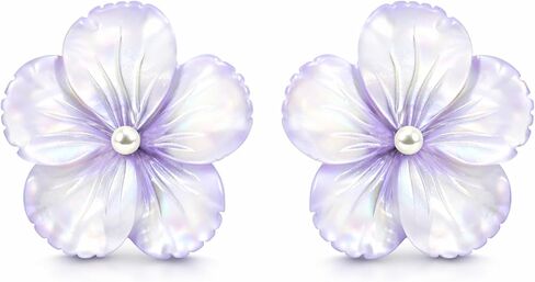 Lavender Mother of Pearl and Cultured Freshwater Pearl Flower .925 Sterling Silver Post Earrings in Saudi Arabia