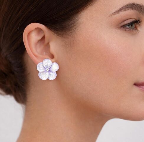 Lavender Mother of Pearl and Cultured Freshwater Pearl Flower .925 Sterling Silver Post Earrings in Saudi Arabia