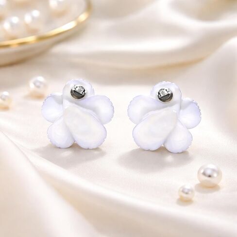 Lavender Mother of Pearl and Cultured Freshwater Pearl Flower .925 Sterling Silver Post Earrings in Saudi Arabia