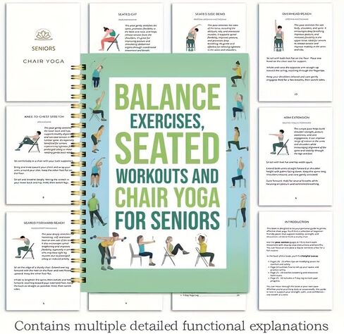 Chair Yoga Practice Notebook for Seniors – 50-Page Spiral-Bound Sitting Exercise Guide with Flexibility & Balance Tracking, Ideal for Home or Group Use in Saudi Arabia