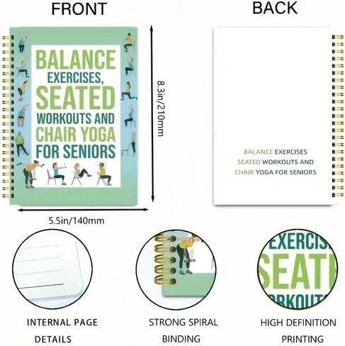 Chair Yoga Practice Notebook for Seniors – 50-Page Spiral-Bound Sitting Exercise Guide with Flexibility & Balance Tracking, Ideal for Home or Group Use in Saudi Arabia