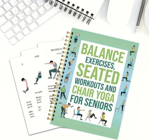 Chair Yoga Practice Notebook for Seniors – 50-Page Spiral-Bound Sitting Exercise Guide with Flexibility & Balance Tracking, Ideal for Home or Group Use in Saudi Arabia