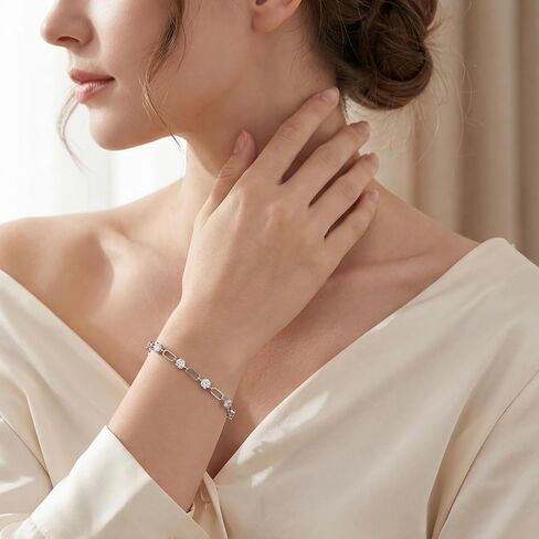 Moissanite Silver Tennis Bracelet for Women, 3.0CT 10-Stone Moissanite Link Bracelet Hypoallergenic 925 Sterling Silver Adjustable 6.5-8 Inch, Spring Bridal Shower Gift for Her in Saudi Arabia