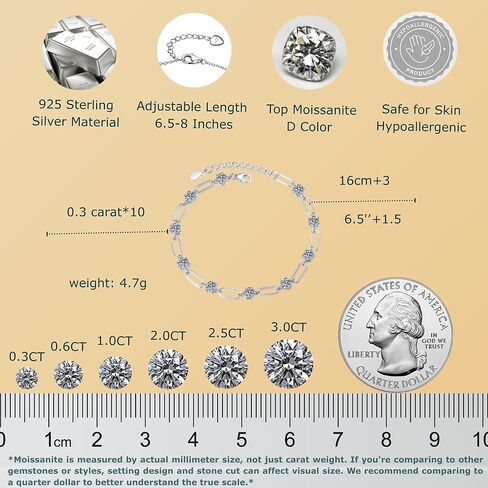 Moissanite Silver Tennis Bracelet for Women, 3.0CT 10-Stone Moissanite Link Bracelet Hypoallergenic 925 Sterling Silver Adjustable 6.5-8 Inch, Spring Bridal Shower Gift for Her in Saudi Arabia